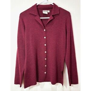Vintage 100% Wool Button Down Cardigan Sweater Womens M Burgundy Red Old Money